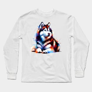 Majestic Siberian Husky in Vibrant Splash Art Style Long Sleeve T-Shirt